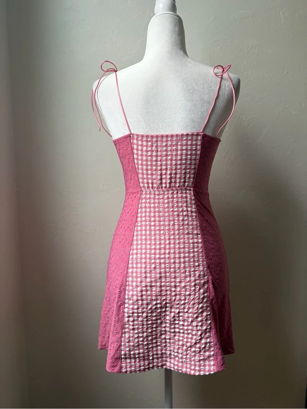 Urban Outfitters Pink Gingham Corset Mini Dress Eyelet Bustier SP - Picture 10 of 15